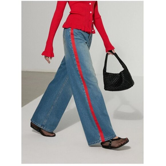 Commense Contrast Side Striped Wide-Leg Jeans NWT, Size M - Picture 4 of 17